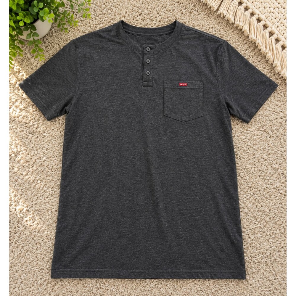 Snap-on Tools Men's Henley Short Sleeve T-Shirt Charcoal Gray Size L Mechanic